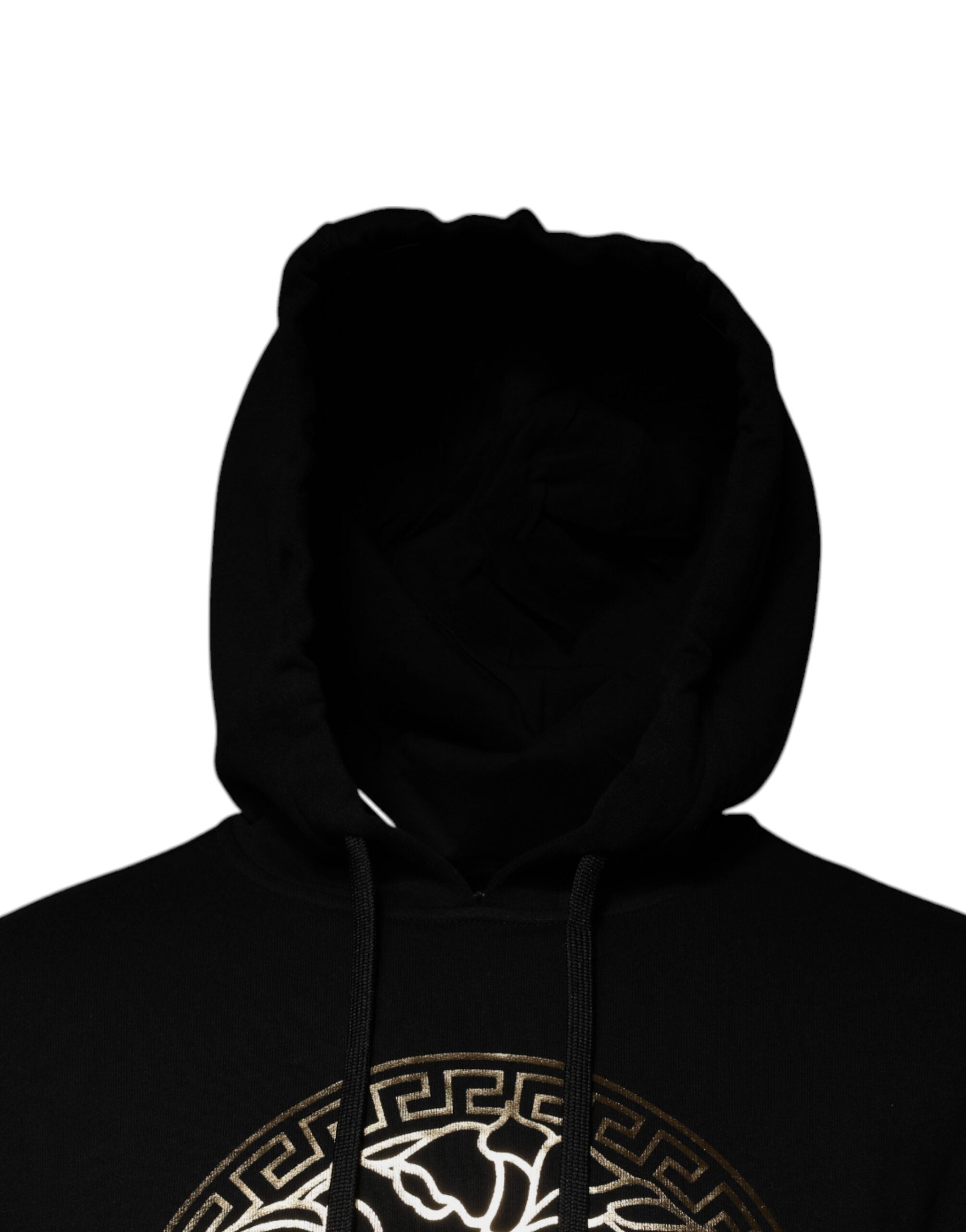 Black Medusa Cotton Hoodie Pullover Sweatshirt SweaterVERSACE Absolutely stunning, 100% Authentic, brand new with tags VERSACE printed pullover sweater crafted from cotton features a long sleeves and hoodie. Model: Pullover sweatshirt Color: Black, Gold M
