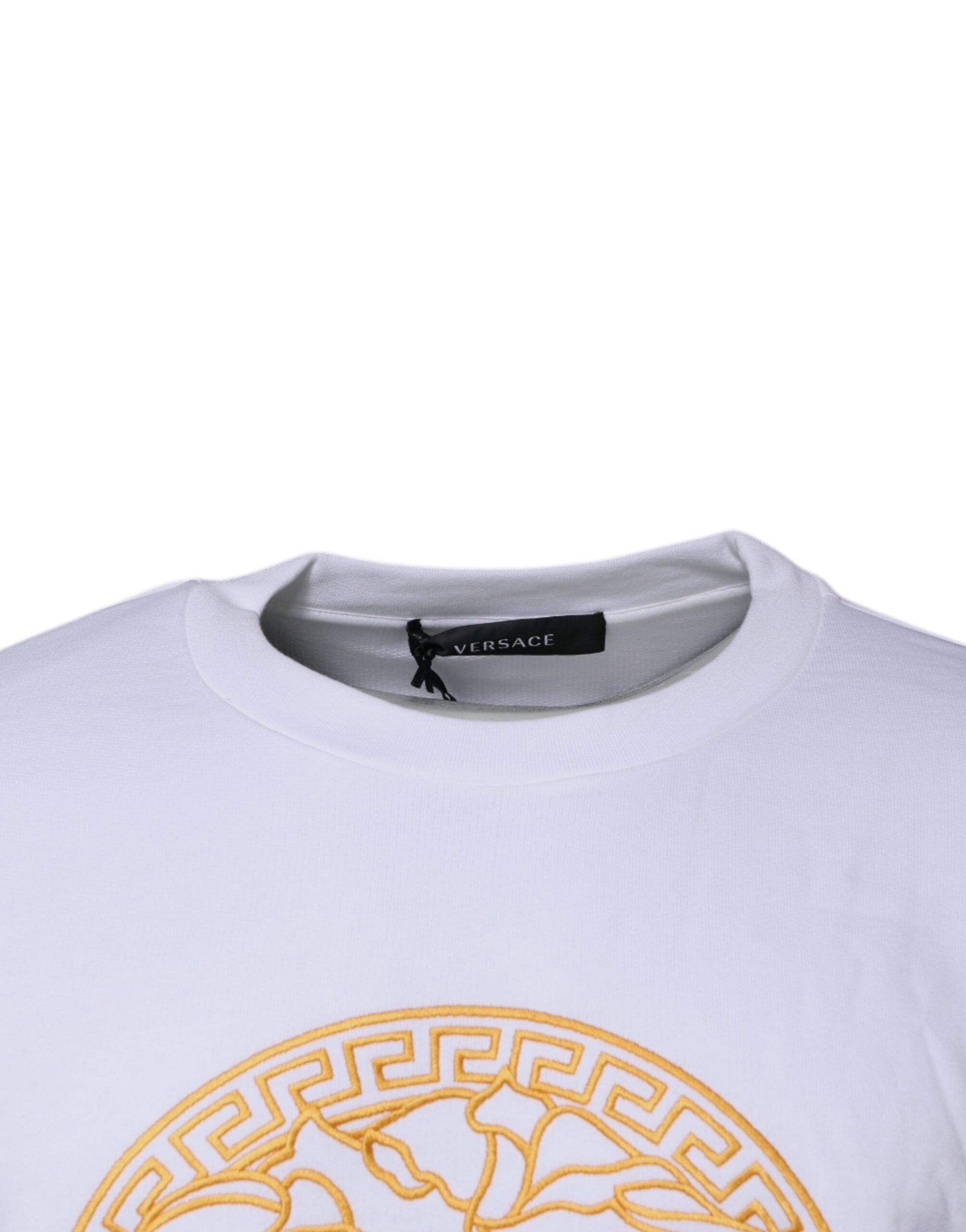 Pull-over blanc à col rond brodé de Méduse