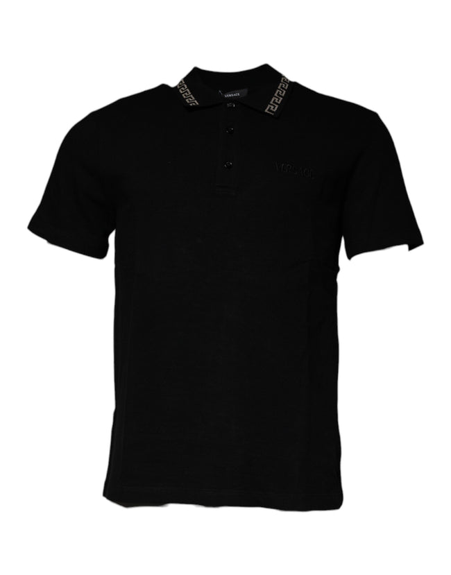 Black Viscose Collared Polo Short Sleeves T-shirtVERSACE Absolutely stunning, 100% Authentic brand new with tags VERSACE polo t-shirt crafted from viscose blend features a short sleeves and collared neck. Model: Collared neck polo t-shirt Colour: Black Ma