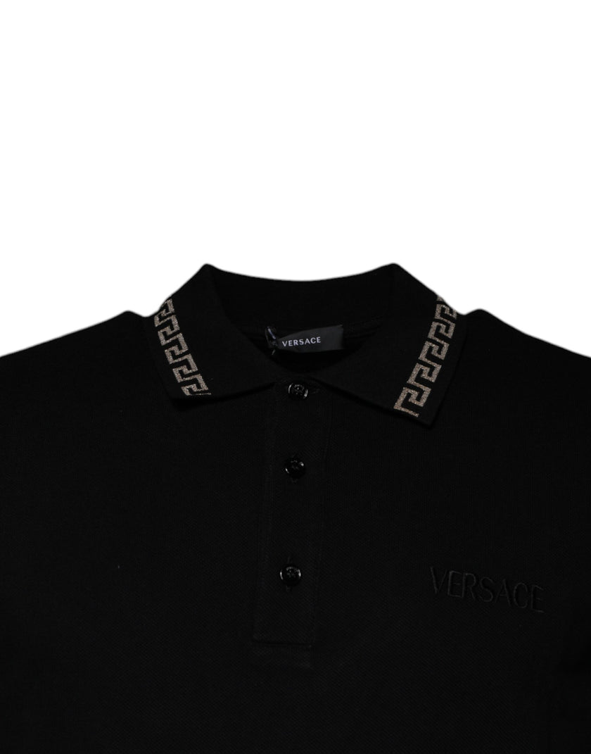 Black Viscose Collared Polo Short Sleeves T-shirtVERSACE Absolutely stunning, 100% Authentic brand new with tags VERSACE polo t-shirt crafted from viscose blend features a short sleeves and collared neck. Model: Collared neck polo t-shirt Colour: Black Ma