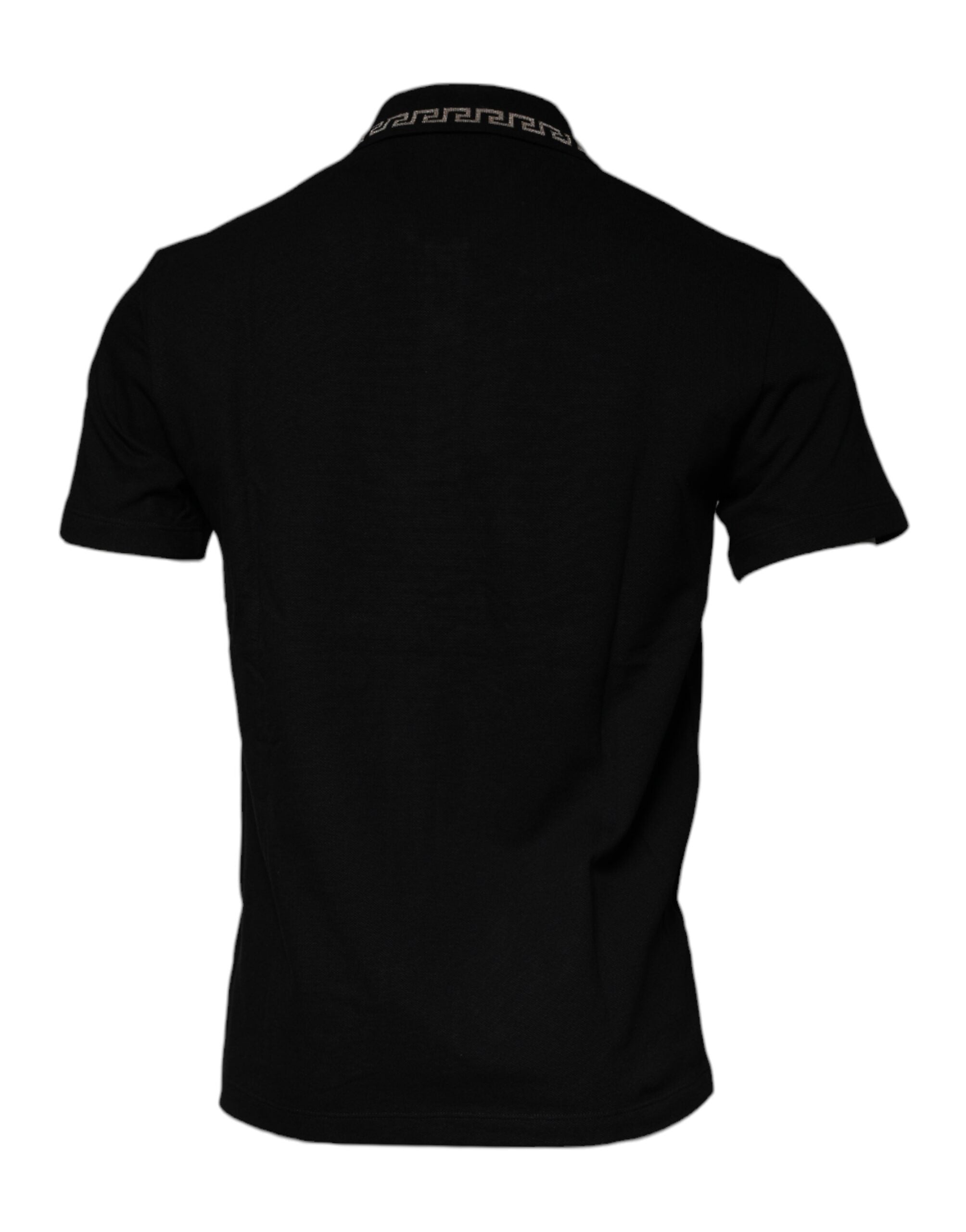 Black Viscose Collared Polo Short Sleeves T-shirtVERSACE Absolutely stunning, 100% Authentic brand new with tags VERSACE polo t-shirt crafted from viscose blend features a short sleeves and collared neck. Model: Collared neck polo t-shirt Colour: Black Ma