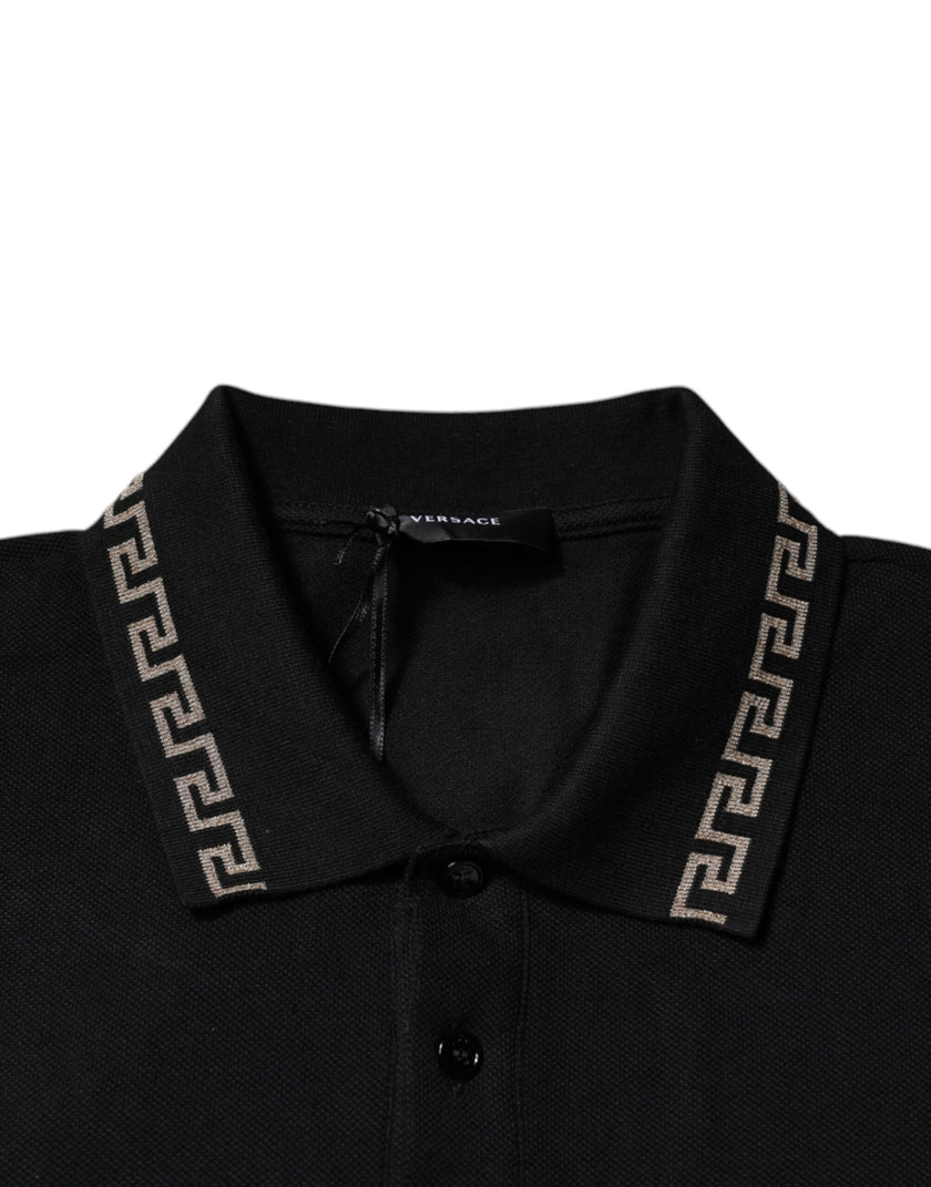 Black Viscose Collared Polo Short Sleeves T-shirtVERSACE Absolutely stunning, 100% Authentic brand new with tags VERSACE polo t-shirt crafted from viscose blend features a short sleeves and collared neck. Model: Collared neck polo t-shirt Colour: Black Ma