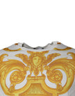 White Medusa Print Cotton Crew Neck T-shirtVERSACE Absolutely stunning, 100% Authentic brand new with tags VERSACE medusa print t-shirt crafted from cotton features a short sleeves and crew neck. Model: Crew neck t-shirt Color: White, Gold Material: 100%