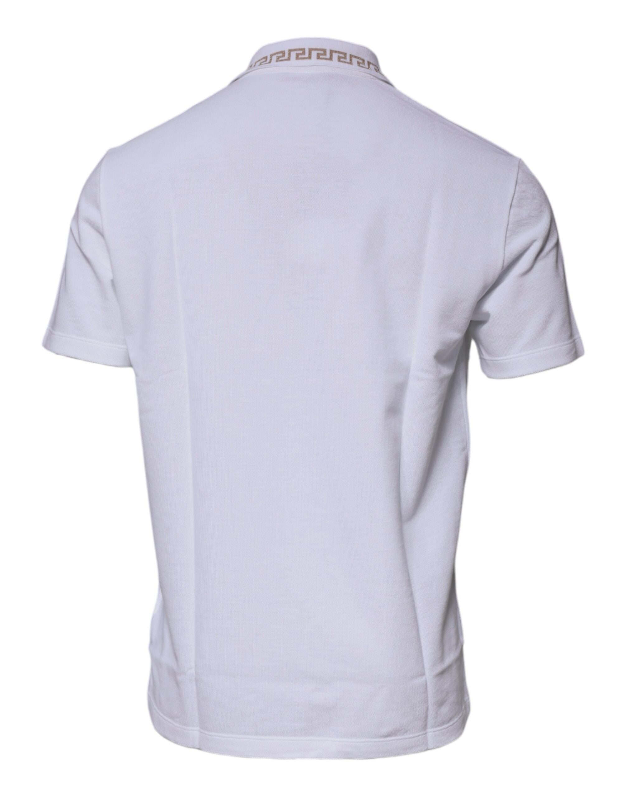 White Viscose Collared Men Polo Short Sleeves T-shirtVERSACE Absolutely stunning, 100% Authentic brand new with tags VERSACE polo t-shirt crafted from viscose blend features a short sleeves and collared neck. Model: Collared neck polo t-shirt Color: White