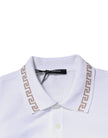 White Viscose Collared Men Polo Short Sleeves T-shirtVERSACE Absolutely stunning, 100% Authentic brand new with tags VERSACE polo t-shirt crafted from viscose blend features a short sleeves and collared neck. Model: Collared neck polo t-shirt Color: White