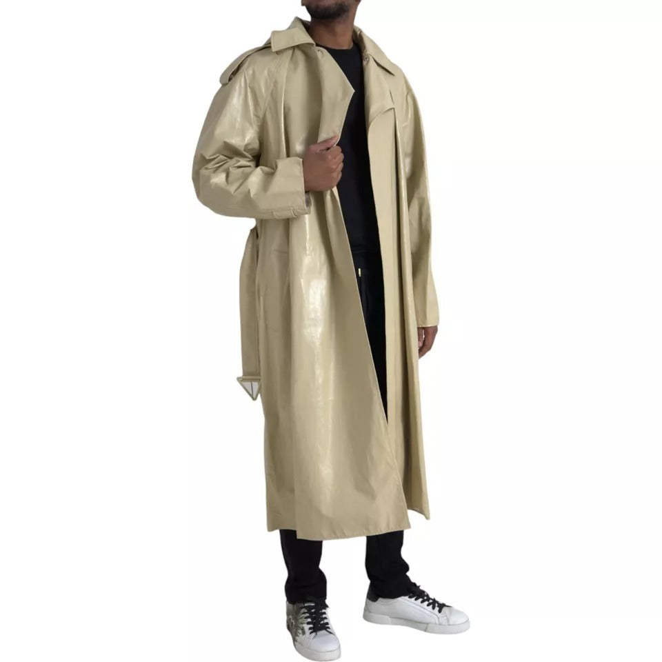 Beige Lambskin Leather Trench Coat JacketBOTTEGA VENETA Absolutely stunning, 100% Authentic, brand new with tags BOTTEGA VENETA trench coat waterproof jacket. Model: Trench coat jacket Colour: Black Material: 100% Calf Leather Full button closure Logo det