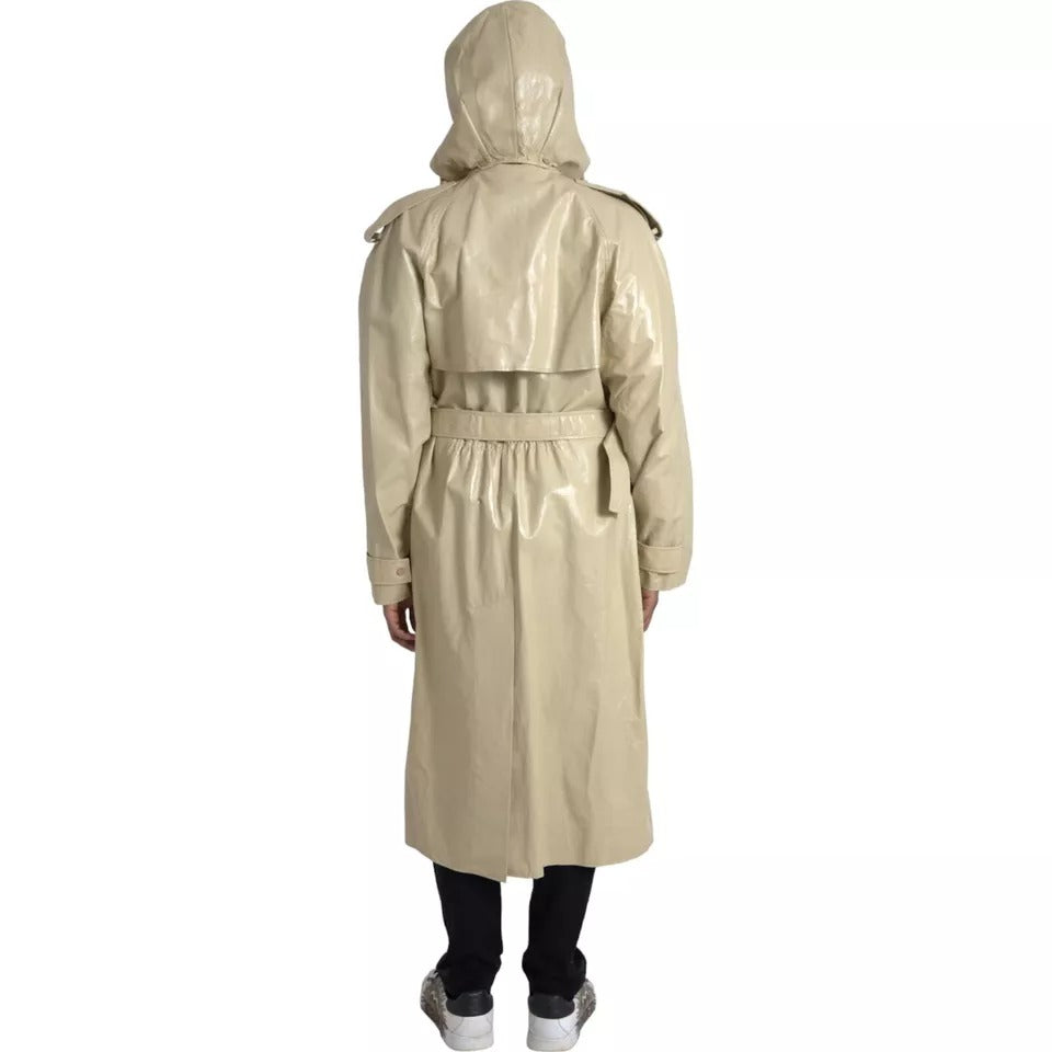 Trench-coat en cuir d'agneau beige