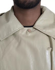 Beige Lambskin Leather Trench Coat JacketBOTTEGA VENETA Absolutely stunning, 100% Authentic, brand new with tags BOTTEGA VENETA trench coat waterproof jacket. Model: Trench coat jacket Colour: Black Material: 100% Calf Leather Full button closure Logo det