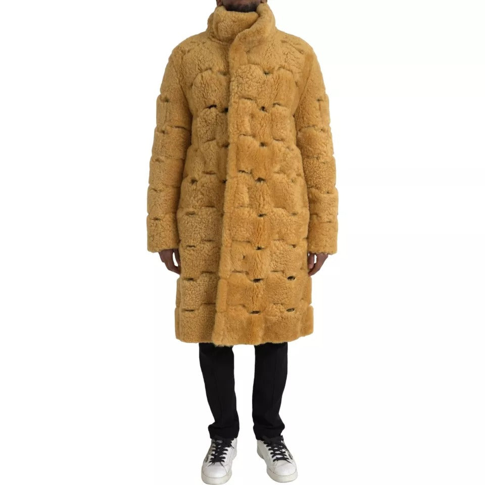 Yellow Wool Long Teddy Coat Jacket by Bottega Veneta