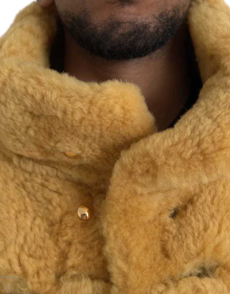 Bottega Veneta Gelber langer Teddy-Mantel aus Wolle