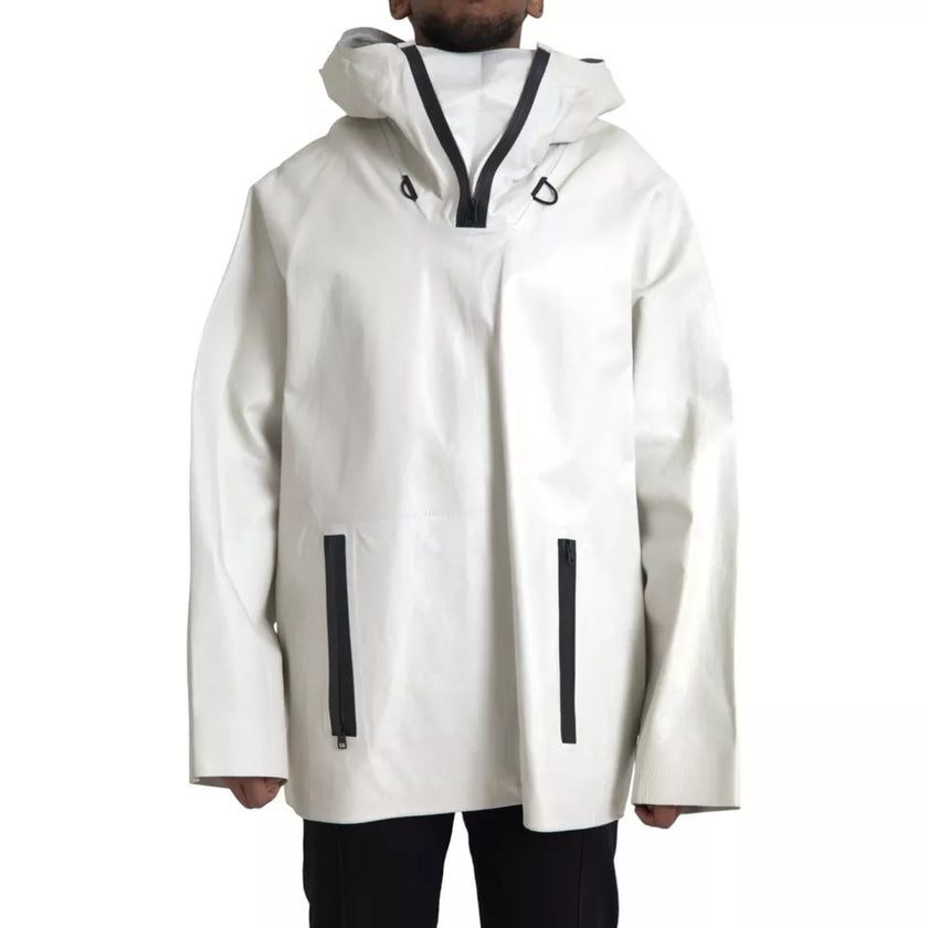 White Leather Men Waterproof Jacket BlousonBOTTEGA VENETA Absolutely stunning, 100% Authentic, brand new with tags BOTTEGA VENETA waterproof leather jacket. Model: Raincoat Colour: White Material: 100% Calf Leather Zipper closure Made in ItalyWhite Leathe
