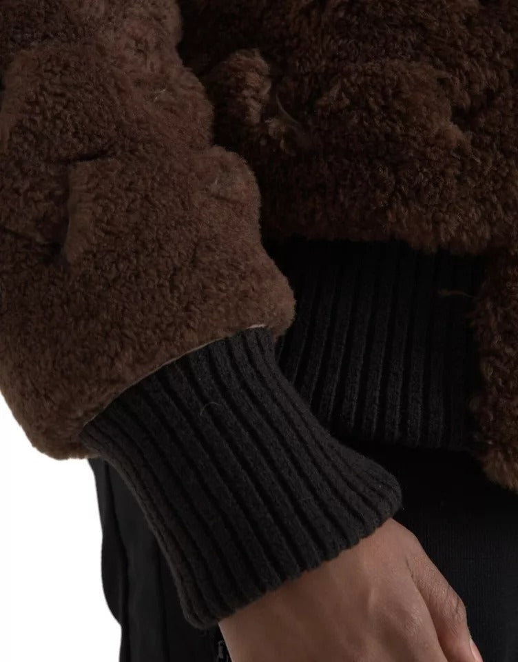 Bottega Veneta Brauner Mantel aus Lammfell und Lammleder