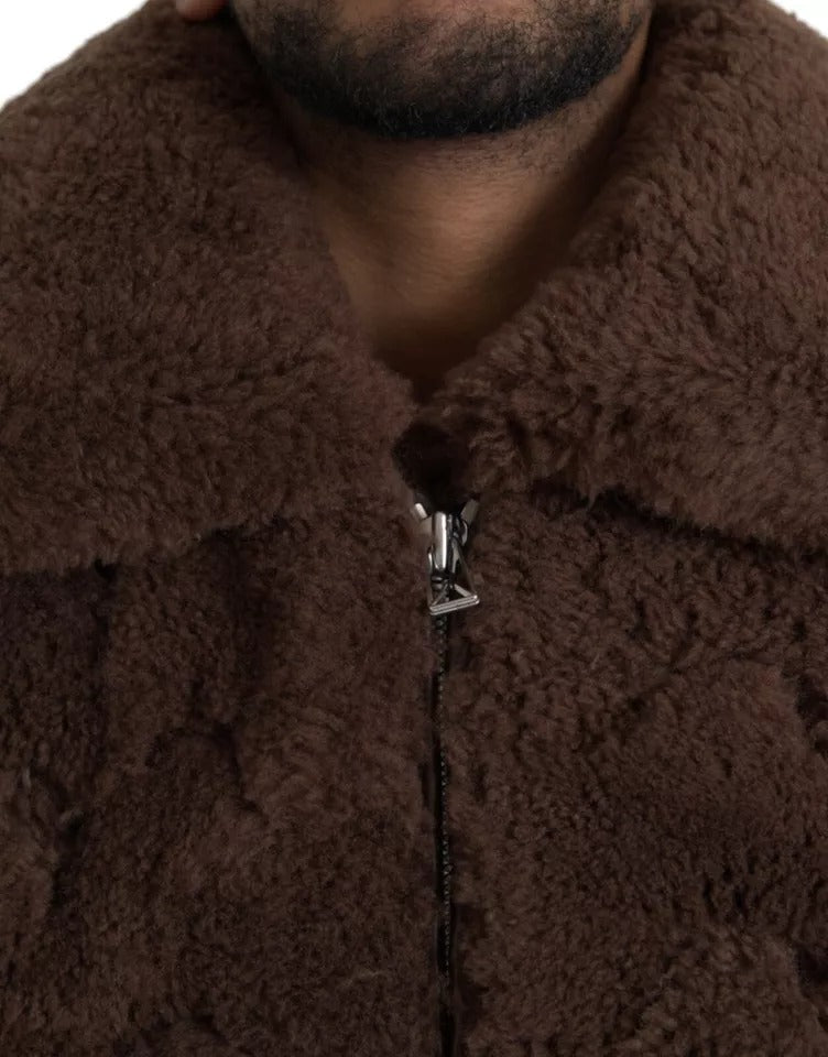 Bottega Veneta Brauner Mantel aus Lammfell und Lammleder
