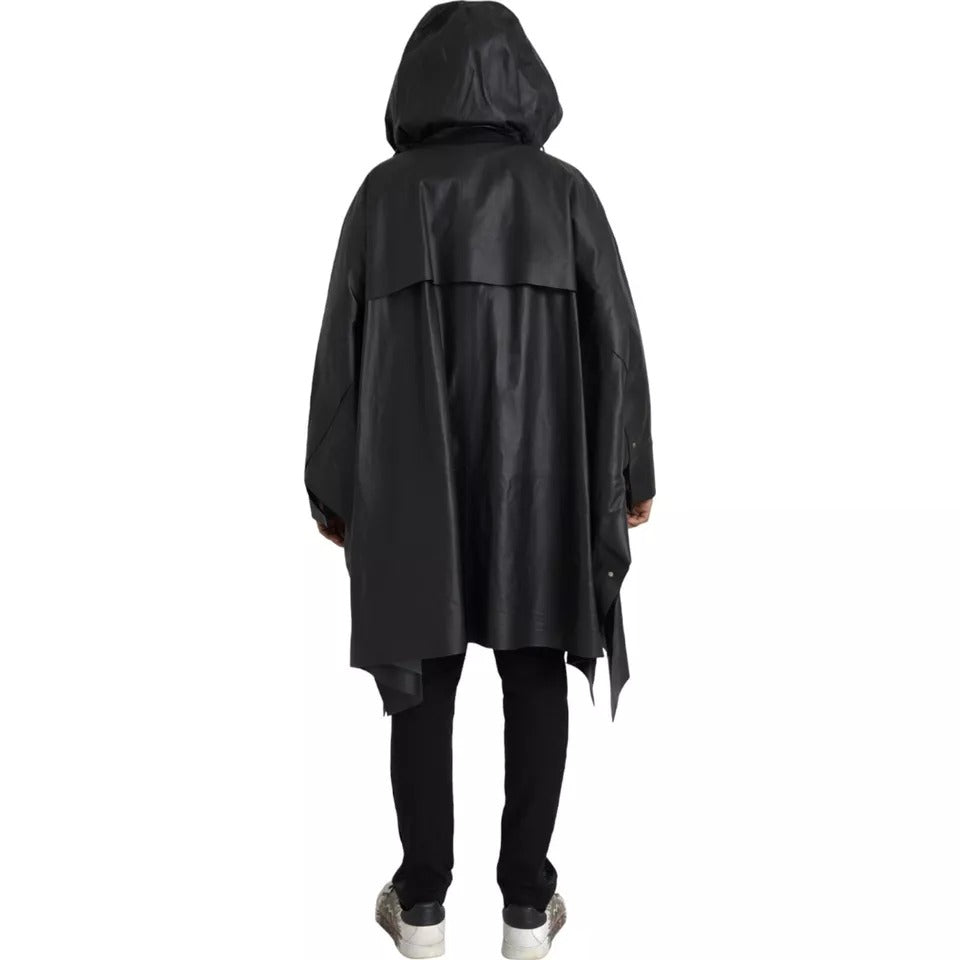Bottega Veneta Schwarzer Leder-Trenchcoat mit Kapuze für Herren