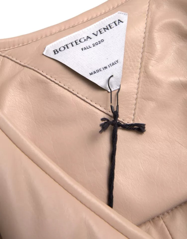 Veste matelassée beige sans manches en cuir de veau