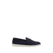 Blue Rubber Slip-On LoafersPrada’s leather Loafers feature an almond toe and a suede design that lends a touch of sophisticated elegance. The contrasting flat sole and front tray embellished with the brand’s iconic triangular plaque add a distinctive deta