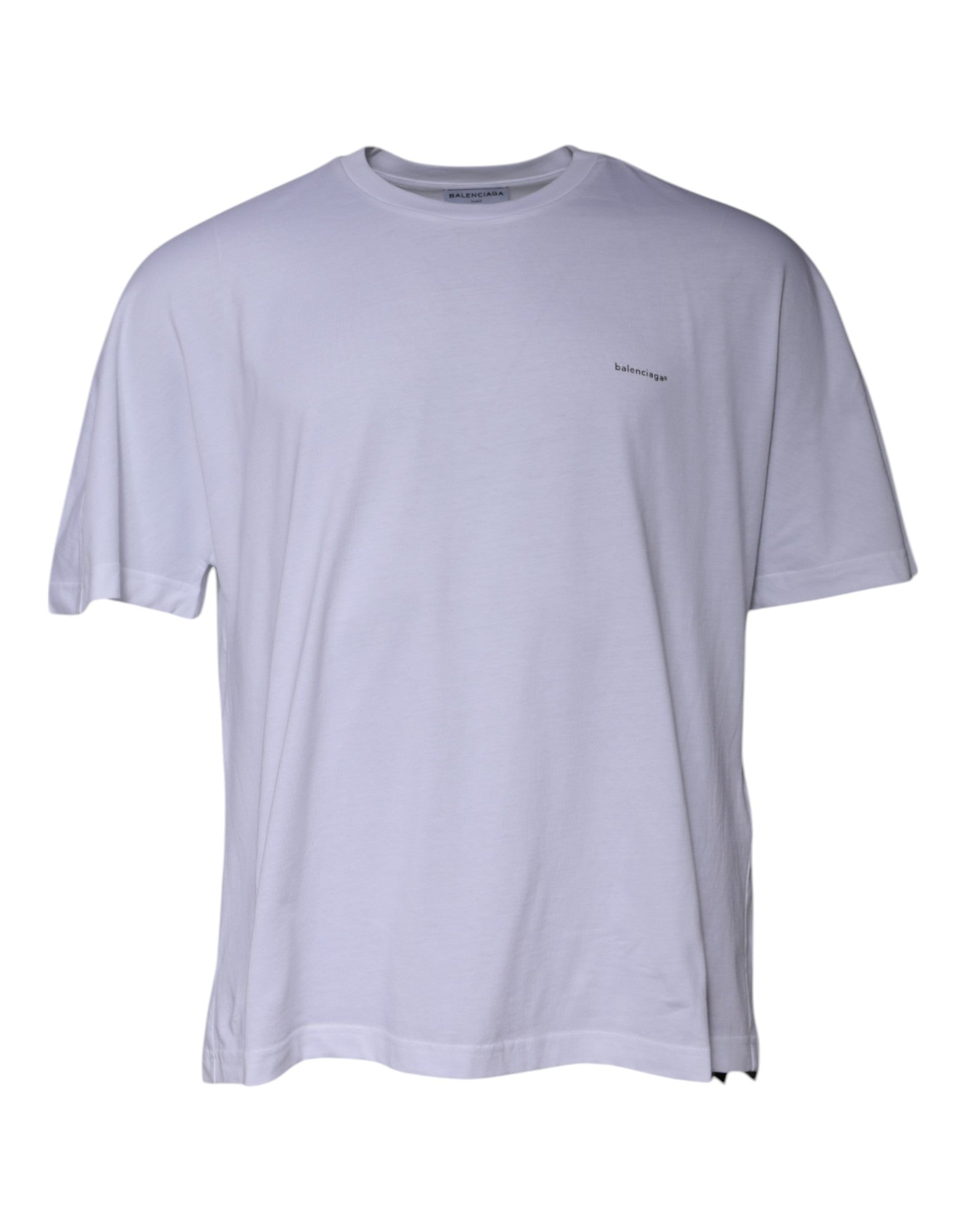 T-shirt blanc à manches courtes et col rond en coton avec logo