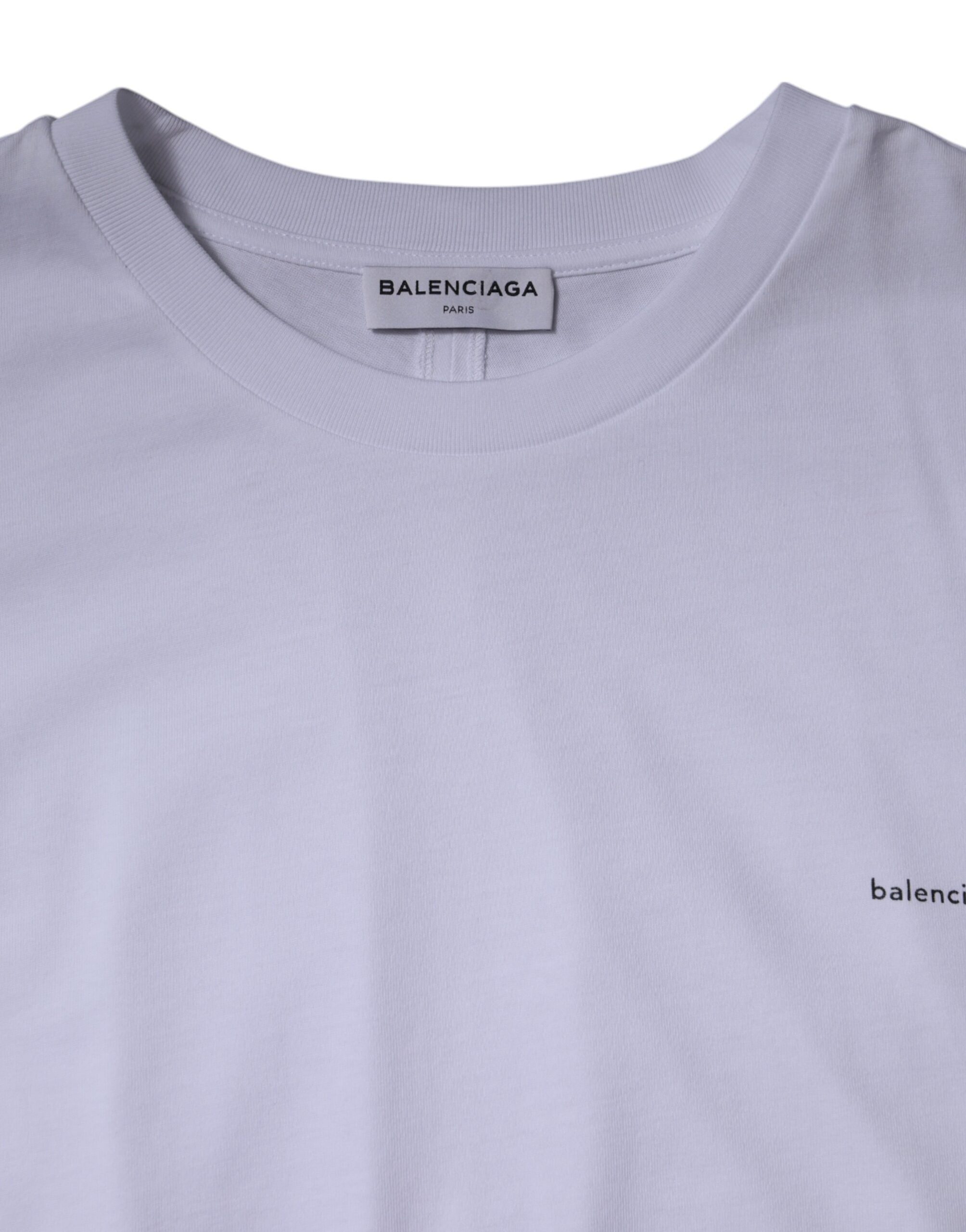 T-shirt blanc à manches courtes et col rond en coton avec logo