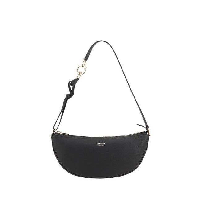 Black Calf Leather Bos Taurus Shoulder BagFerragamo’s Leather Hobo Shoulder Bag is an elegant and versatile accessory, featuring a half-moon design that enhances its soft, flowing silhouette. The adjustable shoulder strap allows you to easily adjust it to