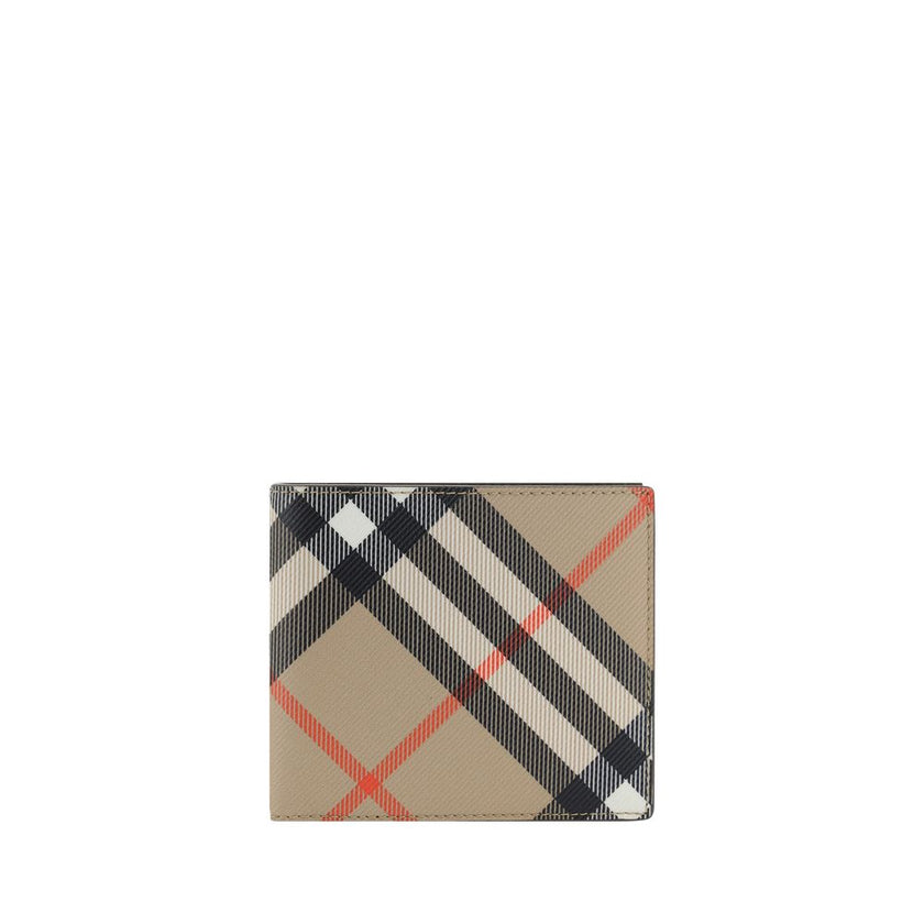 Beige Calf Leather Bos Taurus WalletWallet by Burberry, interior card slot, bill compartment, iconic Check pattern of the brand. Season: AW25 Dimension: 11×11 Composition: INNER 100% Calf Leather Bos Taurus OUTER 55% Polyurethane 25% Polyester 20% Cotton