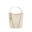 Beige Calf Leather Bos Taurus Shoulder BagThe Spin Shoulder Bag by Chloé, crafted by shiny grained leather, features an elegant design with two flat top handles and an adjustable shoulder strap. The closure is secured by a magnetic button, while the detai