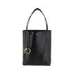 Black Calf Leather Bos Taurus Shoulder BagLeather Spin Shoulder Bag by Chloé is a refined and modern accessory featuring a sleek grained leather design. The two flat top handles offer a comfortable and practical grip, while the brand’s iconic monogram, pr