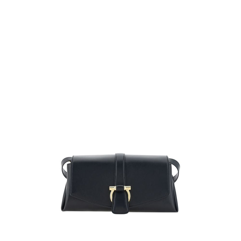 Black Calf Leather Bos Taurus Shoulder BagLeather Flap Shoulder Bag by Ferragamo, flat handle at adjustable top, t three-dimensional plaque with iconic logo applique on front, front closure by magnetic flap, single compartment. Season: AW25 Composition: G