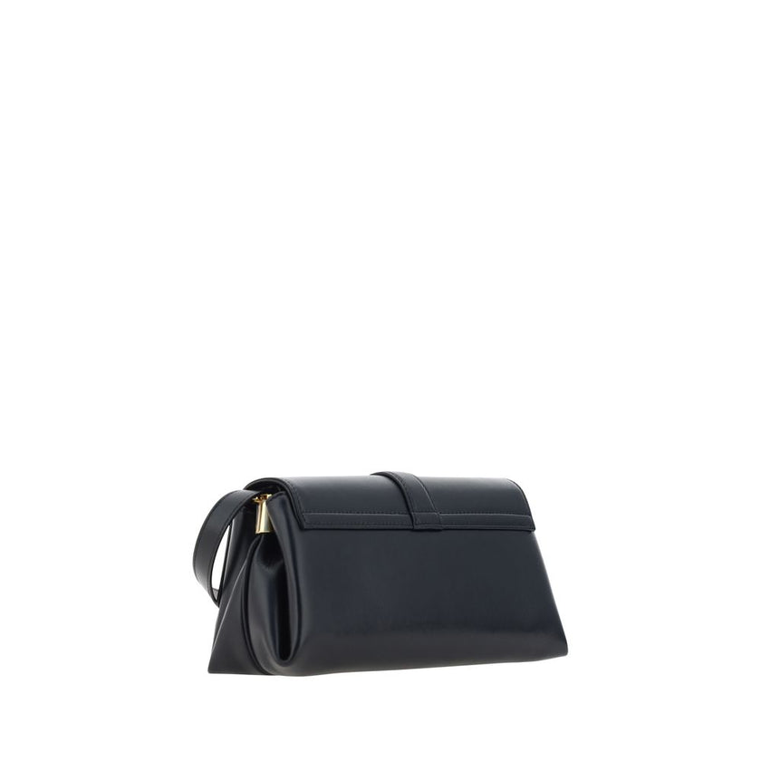 Black Calf Leather Bos Taurus Shoulder BagLeather Flap Shoulder Bag by Ferragamo, flat handle at adjustable top, t three-dimensional plaque with iconic logo applique on front, front closure by magnetic flap, single compartment. Season: AW25 Composition: G