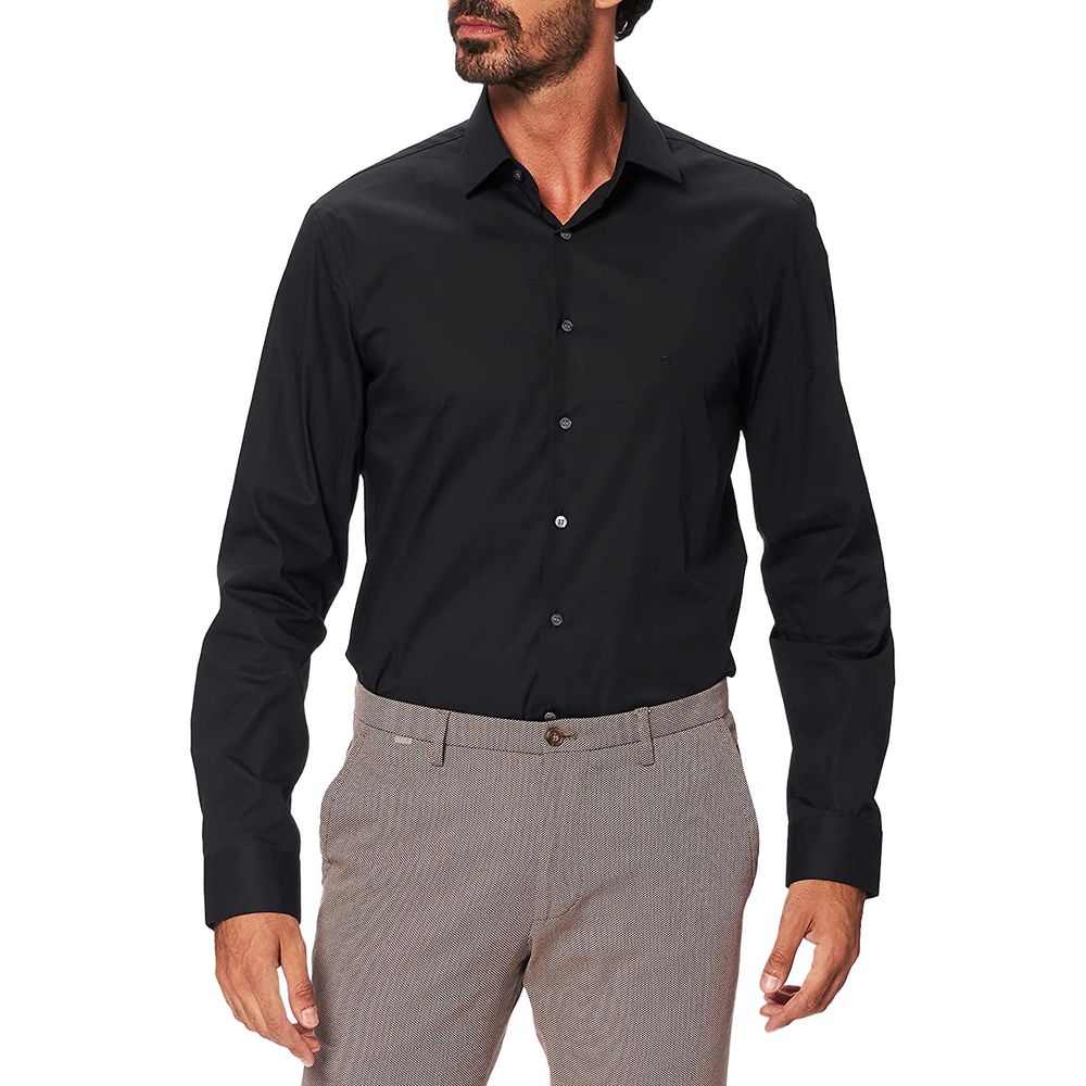 Black Cotton Dress ShirtDiscover the Calvin Klein K10K108229 long-sleeve shirt for men, crafted from stretch poplin for a slim fit that accentuates the male silhouette. This shirt is made from 100% high-quality cotton, ensuring comfort and breathability t