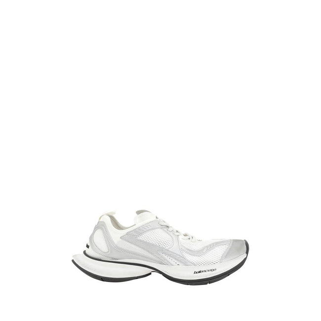 White Polyethylene Athletic SneakersBalenciaga’s Circuit Sneakers feature a textured platform sole that gives a modern look. The paneled design combines materials such as leather and technical fabrics, creating a visually interesting and dynamic structure