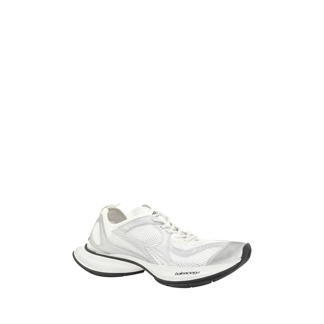 White Polyethylene Athletic SneakersBalenciaga’s Circuit Sneakers feature a textured platform sole that gives a modern look. The paneled design combines materials such as leather and technical fabrics, creating a visually interesting and dynamic structure