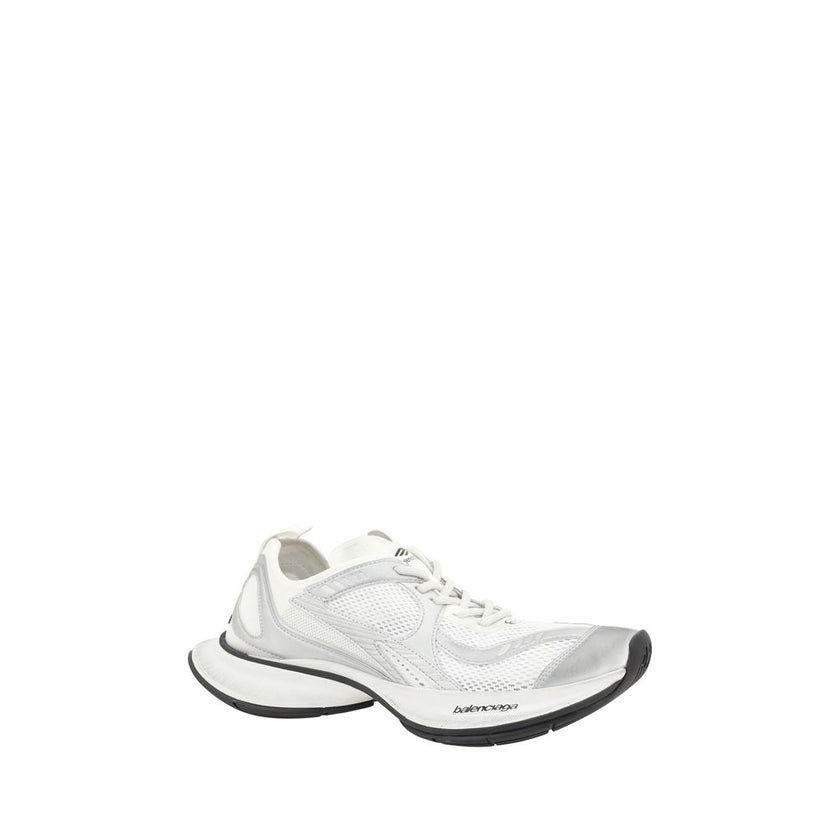 White Polyethylene Athletic SneakersBalenciaga’s Circuit Sneakers feature a textured platform sole that gives a modern look. The paneled design combines materials such as leather and technical fabrics, creating a visually interesting and dynamic structure