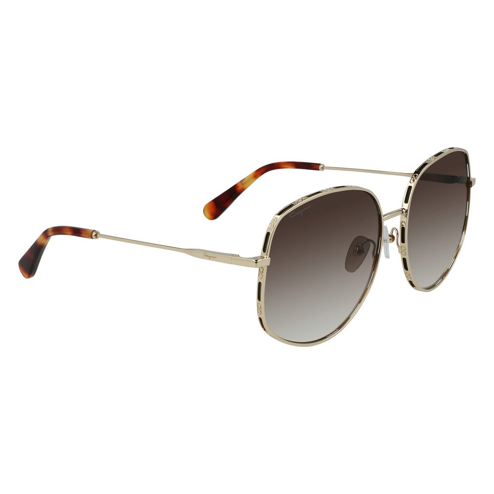 Gold Metal SunglassesSUNGLASSES SALVATORE FERRAGAMO WOMEN SF277S-710 (Lens/Bridge/Temple) 61/17/140 mm.Material: METAL.Colour: Gold and pink.Measures (Lens/Bridge/Temple): 61/17/140mm.Gradient pink.UV filter 2Gold Metal Sunglasses${tagsSalvatore Ferragamo