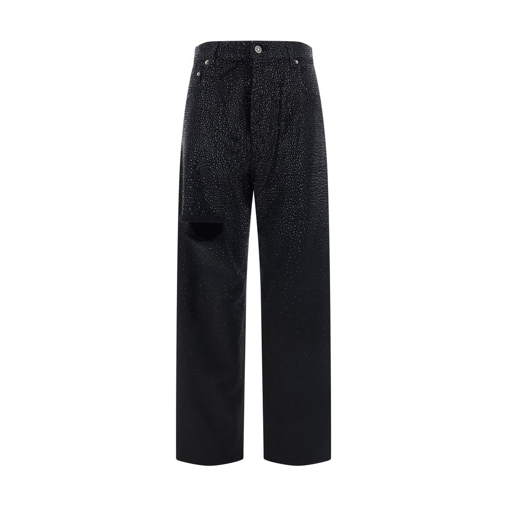 Monochrome Cotton Kim Pants with Leather Patch