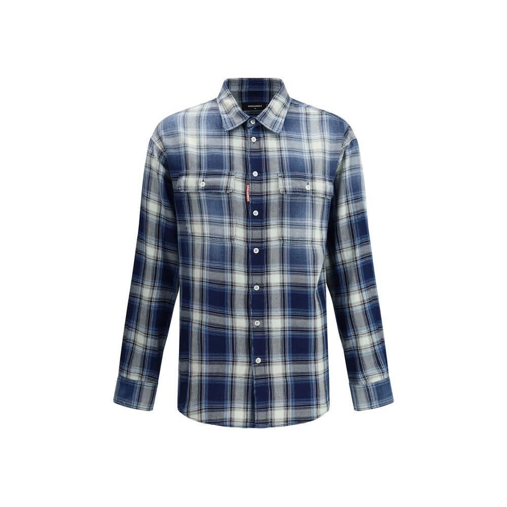 Blue Cotton Pattern ShirtDsquared2’s cotton check Shirt is a garment with a casual and distinctive style, perfect for a contemporary look. The classic collar and front button closure lend a traditional touch, while the two front patch pockets with flap an