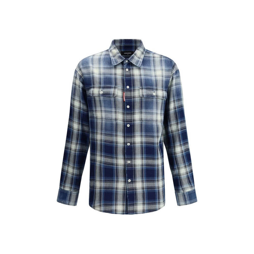 Blue Cotton Pattern ShirtDsquared2’s cotton check Shirt is a garment with a casual and distinctive style, perfect for a contemporary look. The classic collar and front button closure lend a traditional touch, while the two front patch pockets with flap an