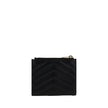 Black Calf Leather Bos Taurus WalletCalfskin Wallet by Saint Laurent, matelassé design, embossed iconic monogram plaque on front, snap-button closure, interior card slot and bill compartment, zippered slot pocket on top. Season: AW25 Dimension: 12x12x2 Co