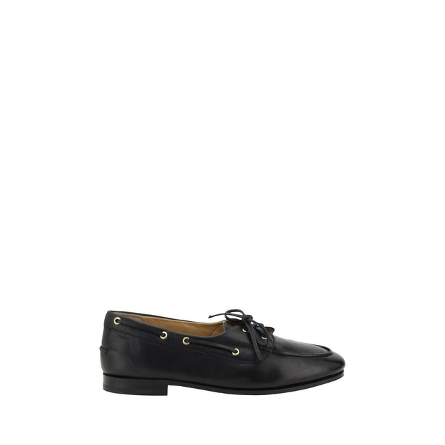 Black Calf Leather Bos Taurus Slip-On LoafersPathy leather Loafers by Bally feature an almond toe and a boat-inspired design, with a leather ribbon that ties at the front, adding an elegant and refined touch. The leather block heel offers stability and co