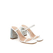 White Silk SandalMiu Miu Mixed Silk Sandal with Crystals Heel. White, square toe, open front, silk micro strap on front, silk edged, glitter covered block heel. Composition: 100% Leather-Sku inside:24GIU42White Silk Sandal${tagsMiu MiuAulae White Silk San