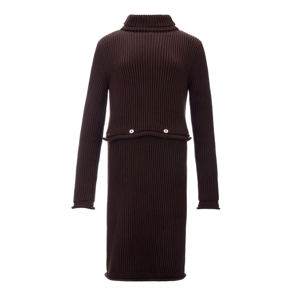 Brown Cotton Dress with Removable Top and Ribbed Knit