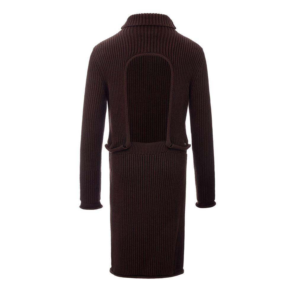Brown Cotton Dress with Removable Top and Ribbed Knit