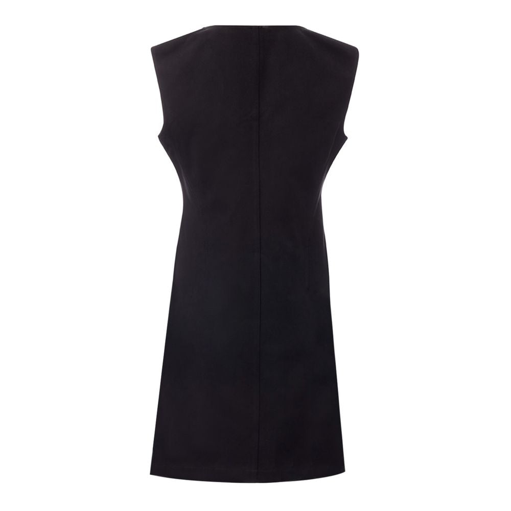 Elegant Black Viscose Dress EssentialsDiscover the embodiment of sophistication with this premium black viscose dress, expertly crafted for the modern woman. Both timeless and contemporary, this piece is a testament to the distinguished style synonymous w