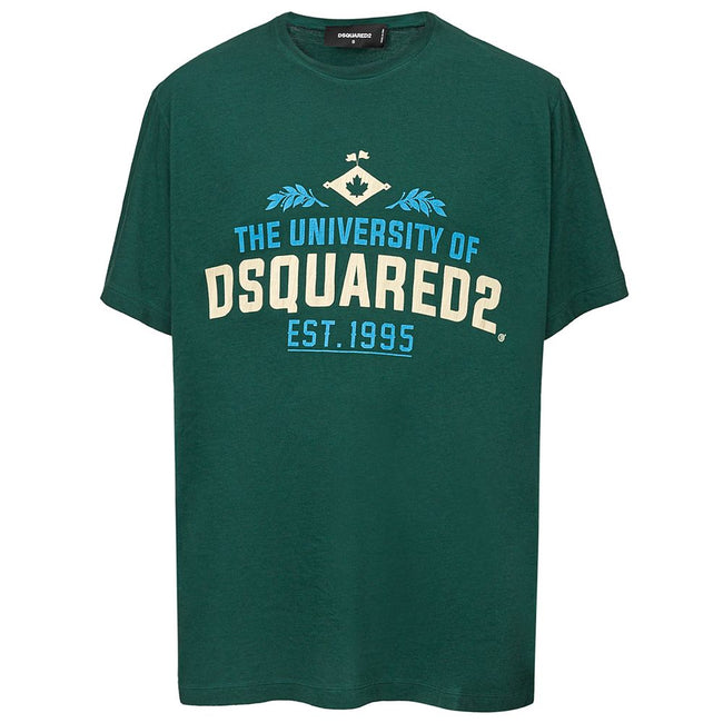 Green Cotton T-ShirtGreen Cotton Overfit T-shirt with Dsquared2 Print. Crew neck, short sleeves, front logo print, contrasting printed logo on back. Overfit fit. Composition: 100% Cotton. Inner Sku: 24SET06Green Cotton T-Shirt${tagsDsquared²Aulae Green Co