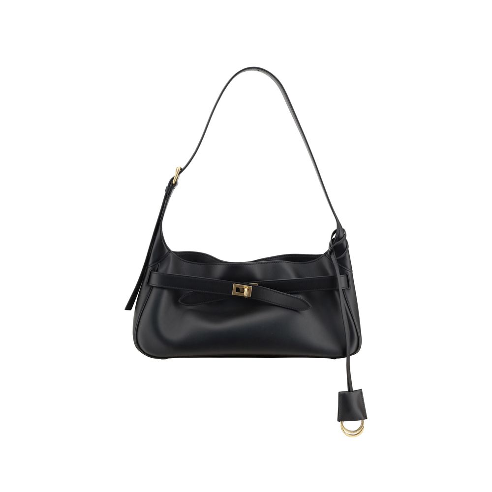 Black Calf Leather Bos Taurus Shoulder BagThe Bel Air Shoulder Bag by Balenciaga is a perfect mix of contemporary elegance and functionality. Crafted from smooth leather, it offers a refined and versatile design. The adjustable handle allows it to be easi