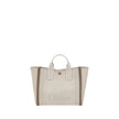 Beige Cotton HandbagChloé’s Carry Handbag is a refined and versatile accessory made of cotton with contrasting leather details that accentuate its elegance. The snap top closure provides practicality, while the double flat handles and leather extension on
