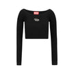 Black Rayon Long Sleeve T-ShirtM-Vera-Ls Long Sleeve Top by Diesel, cropped pattern, all-over ribbed design, boat neck, cut-out detail with iconic three-dimensional brand logo plaque, monochrome pattern, slim fit. Season: AW25 Composition: GENERAL 83% Ray