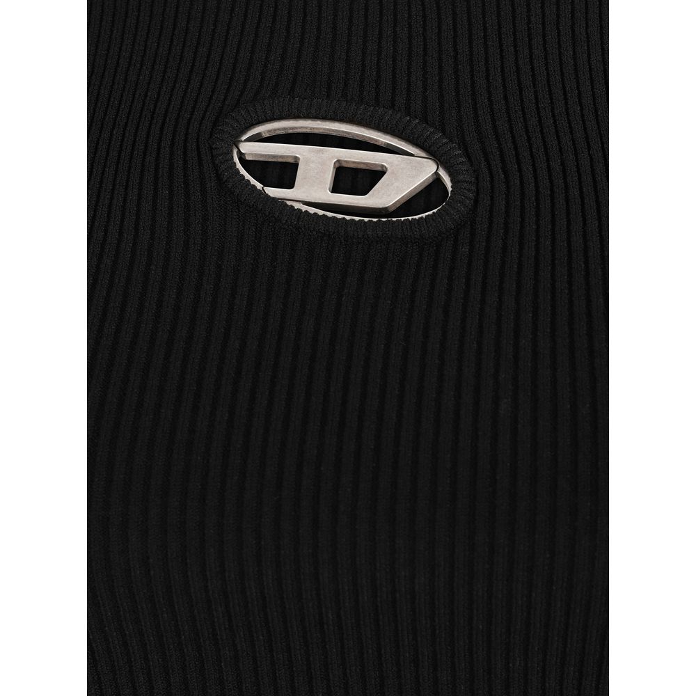 Black Rayon Long Sleeve T-ShirtM-Vera-Ls Long Sleeve Top by Diesel, cropped pattern, all-over ribbed design, boat neck, cut-out detail with iconic three-dimensional brand logo plaque, monochrome pattern, slim fit. Season: AW25 Composition: GENERAL 83% Ray