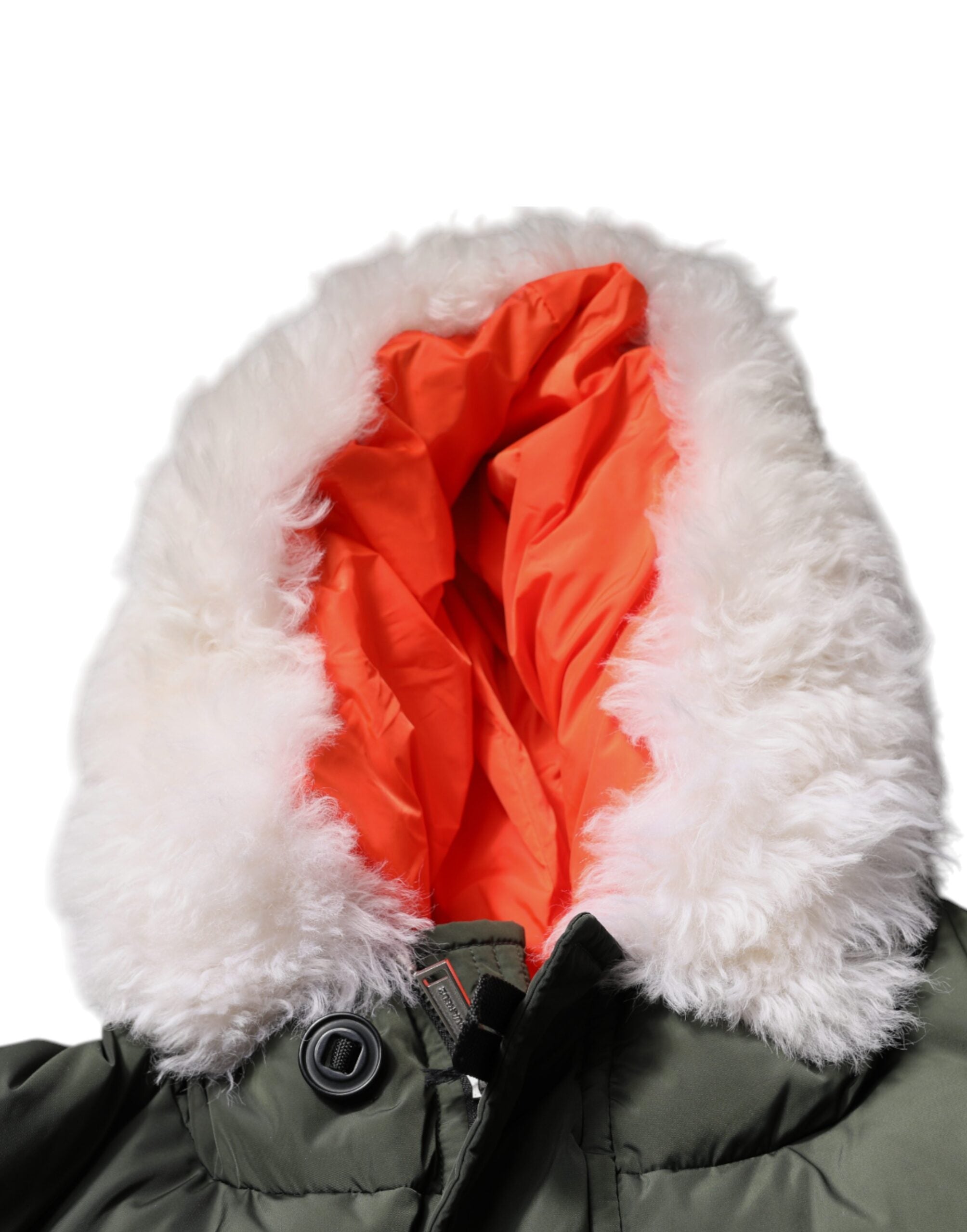 Veste en peau lainée verte à capuche et manches longues
