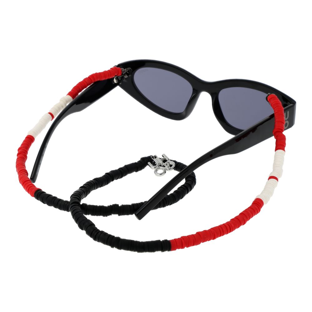 Black Synthetic Cat Eye Sunglasses with Mirrored Lenses