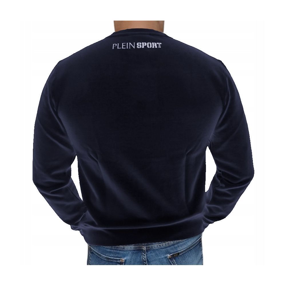 Blue Cotton SweatshirtBlue crewneck sweater for men Made from cotton blend Plastic logo plaque on the chest Logo print on the back Material: 52% Cotton 48% Polyester Size on Tag: LBlue Cotton Sweatshirt${tagsPlein SportAulae Blue Cotton Sweater Plein Spor